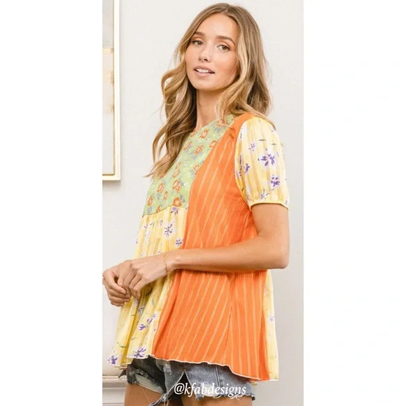 ❤️LAST ONE! Amazing Color Block Color Print Floral Swing Top! - Picture 4 of 6